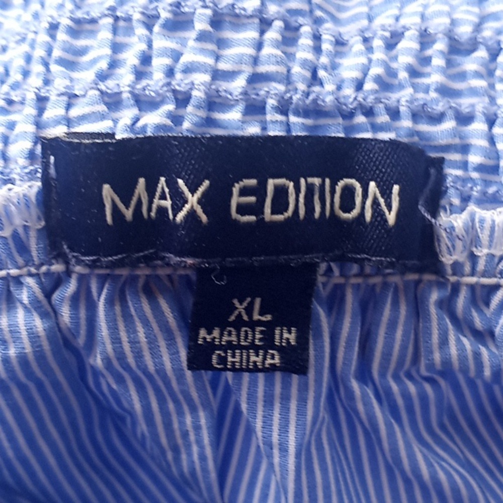 Max Editions Women’s Blue Striped Off Shoulder Smocked Blouse XL - Picture 11 of 11